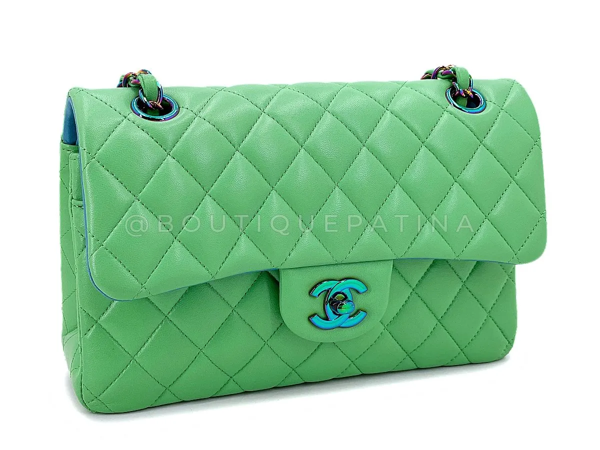 Chanel 2021 Green Small Classic Double Flap Bag Rainbow HW