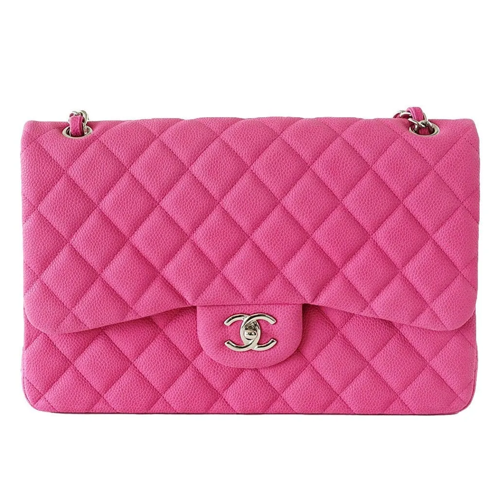 Chanel Bag Jumbo Double Flap Quilted Hot Pink Fuchsia Sueded Caviar  new