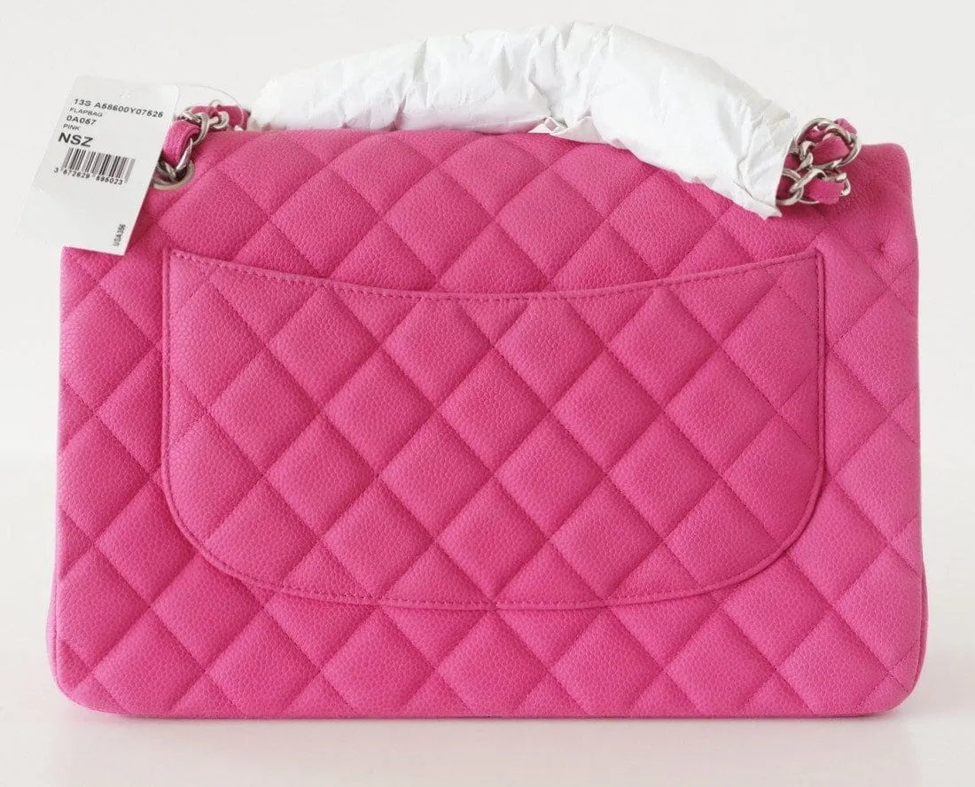 Chanel Bag Jumbo Double Flap Quilted Hot Pink Fuchsia Sueded Caviar  new