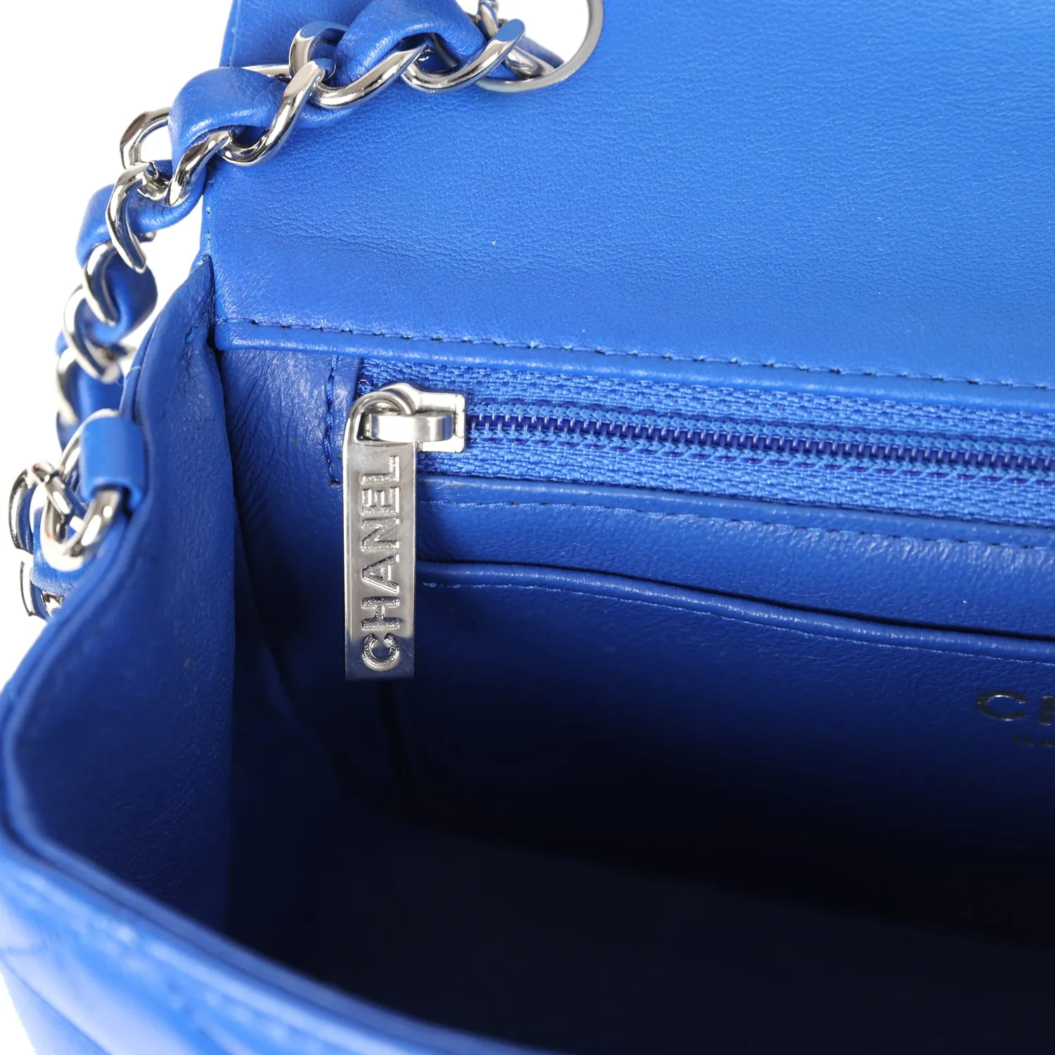 Chanel Mini Rectangular Flap Bag Blue Lambskin Silver Hardware