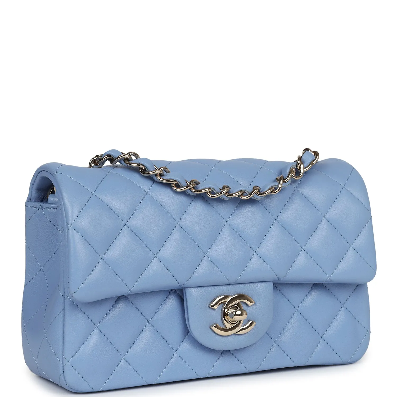 Chanel Mini Rectangular Flap Bag Light Blue Lambskin Light Gold Hardware