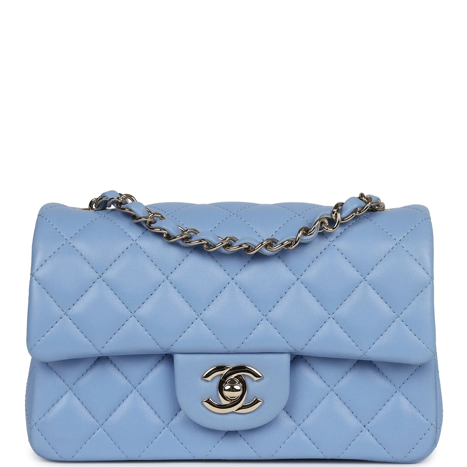 Chanel Mini Rectangular Flap Bag Light Blue Lambskin Light Gold Hardware