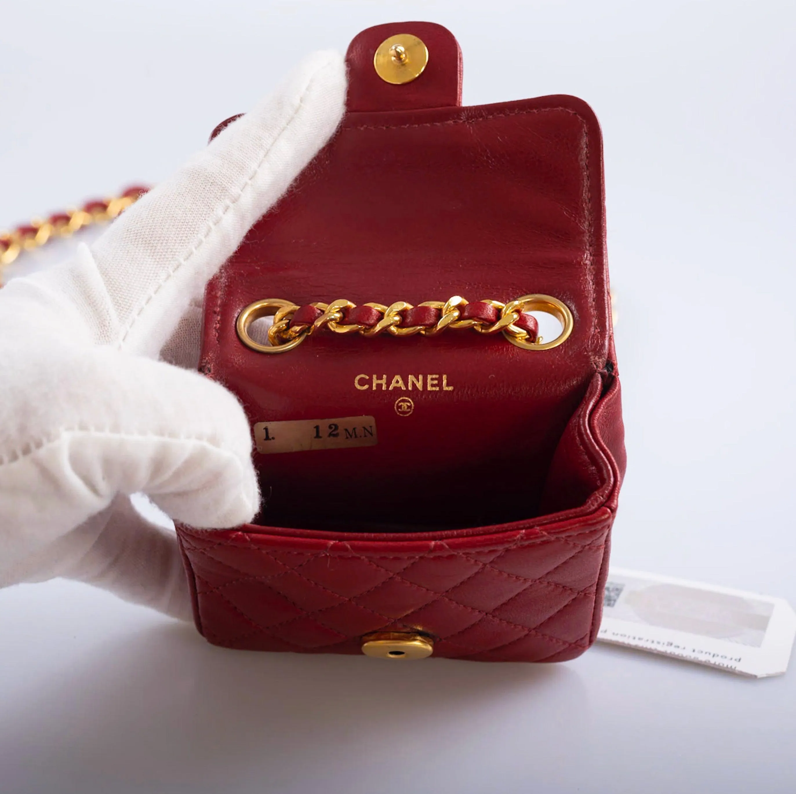 Chanel Vintage 1990's Micro Mini Belt Bag Red Quilted Lambskin Gold Hardware