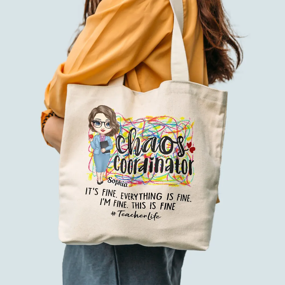 Chaos Coordinator - Personalized Tote Bag - Birthday, Funny Gift For Teachers, Friends, Coworker, Educators