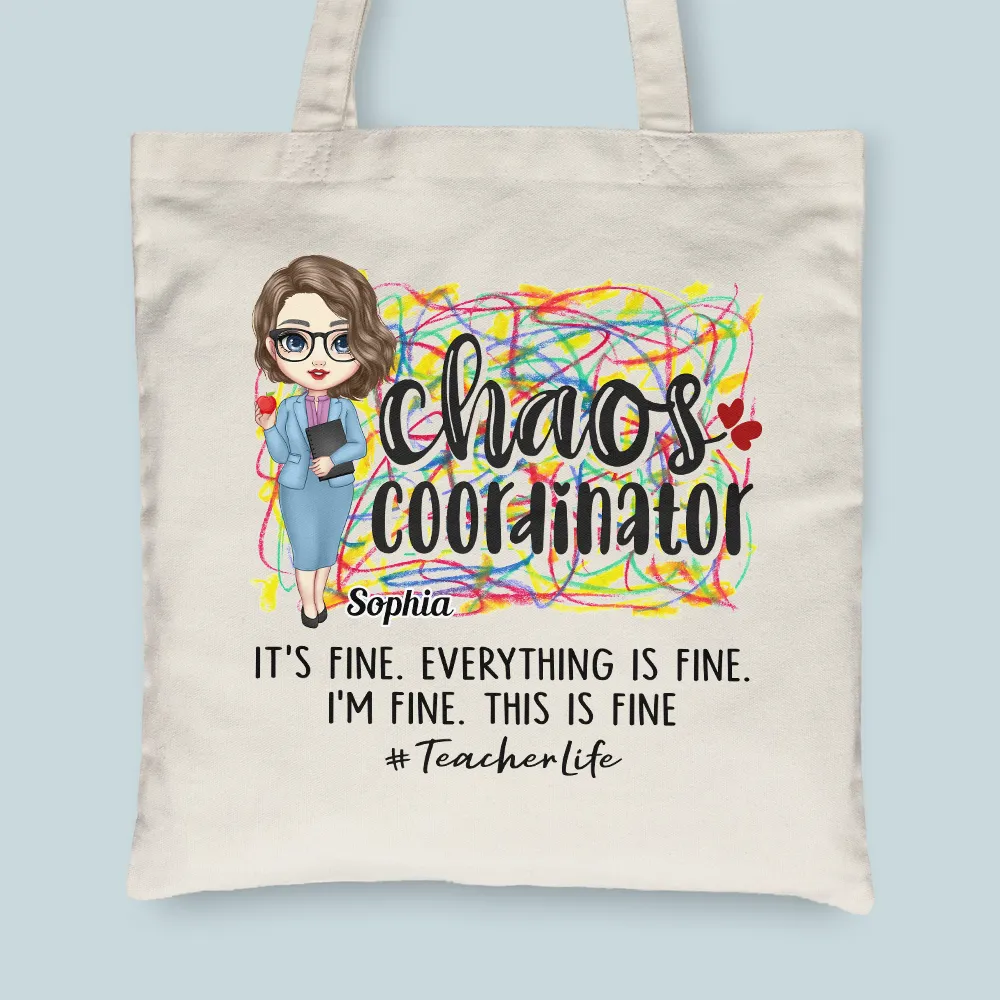 Chaos Coordinator - Personalized Tote Bag - Birthday, Funny Gift For Teachers, Friends, Coworker, Educators