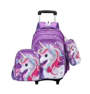 Children backpack with Wheels Trolley Bag For School Rolling backpack Bag For girl boy school kids trolley wheeled Backpack set