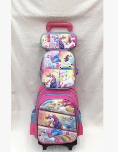 Children backpack with Wheels Trolley Bag For School Rolling backpack Bag For girl boy school kids trolley wheeled Backpack set