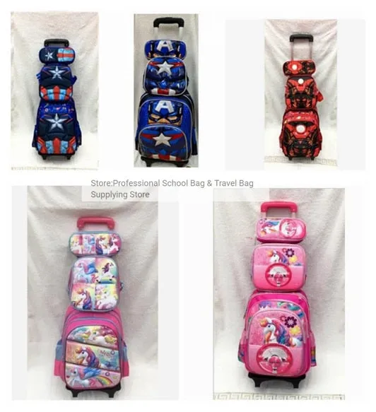 Children backpack with Wheels Trolley Bag For School Rolling backpack Bag For girl boy school kids trolley wheeled Backpack set