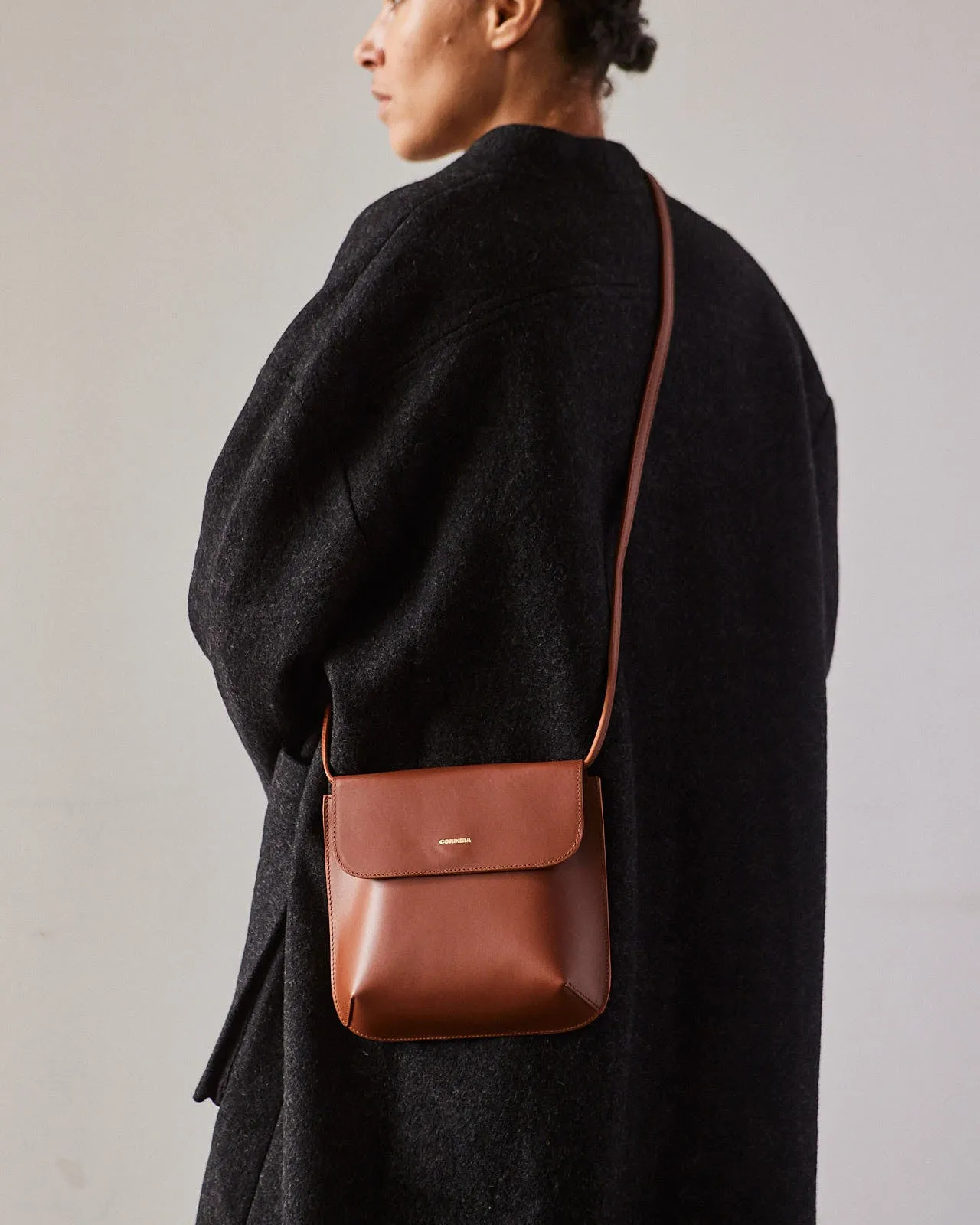 Cordera Leather Flap Bag, Camel