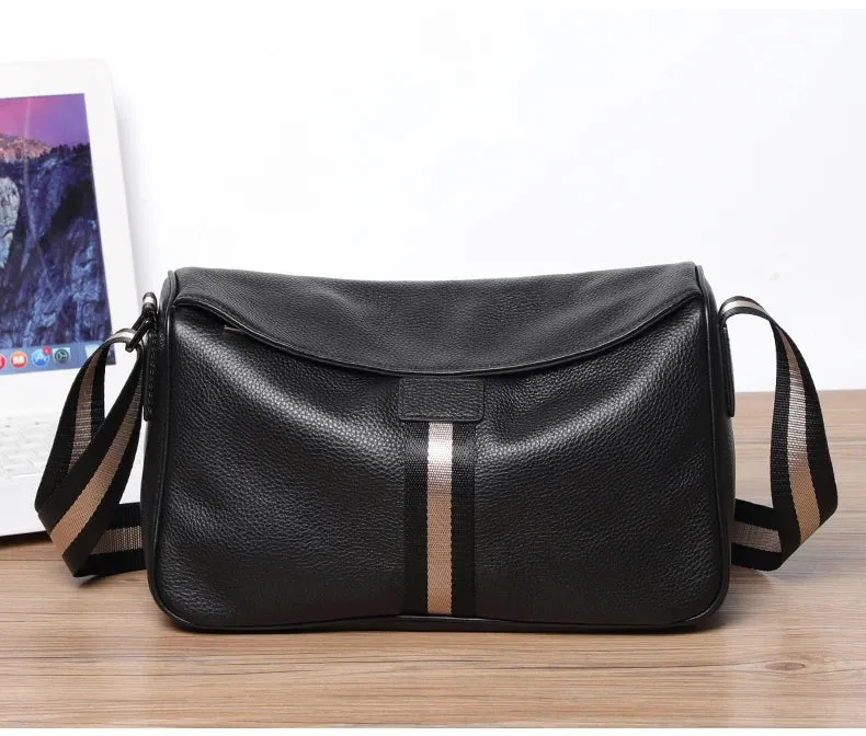 Cowhide Leather Flap Shoulder Bag.