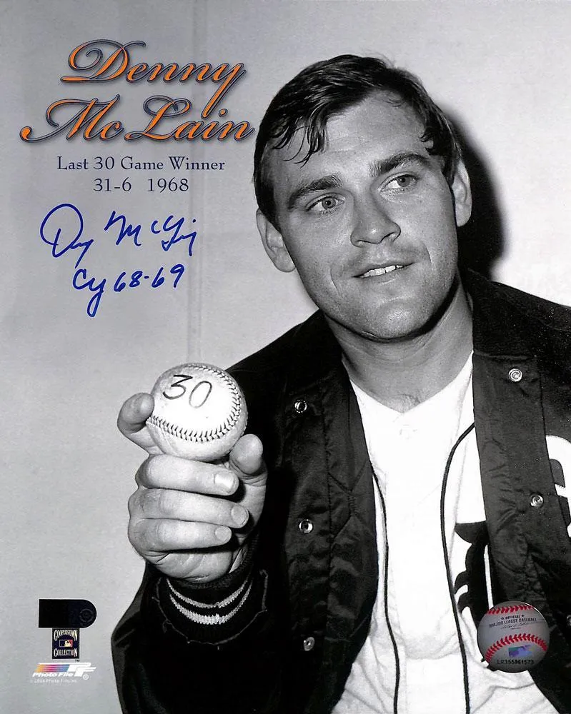 Denny McLain Signed And Inscribed 1968-69 CY 8x10 Black And White (AIV)