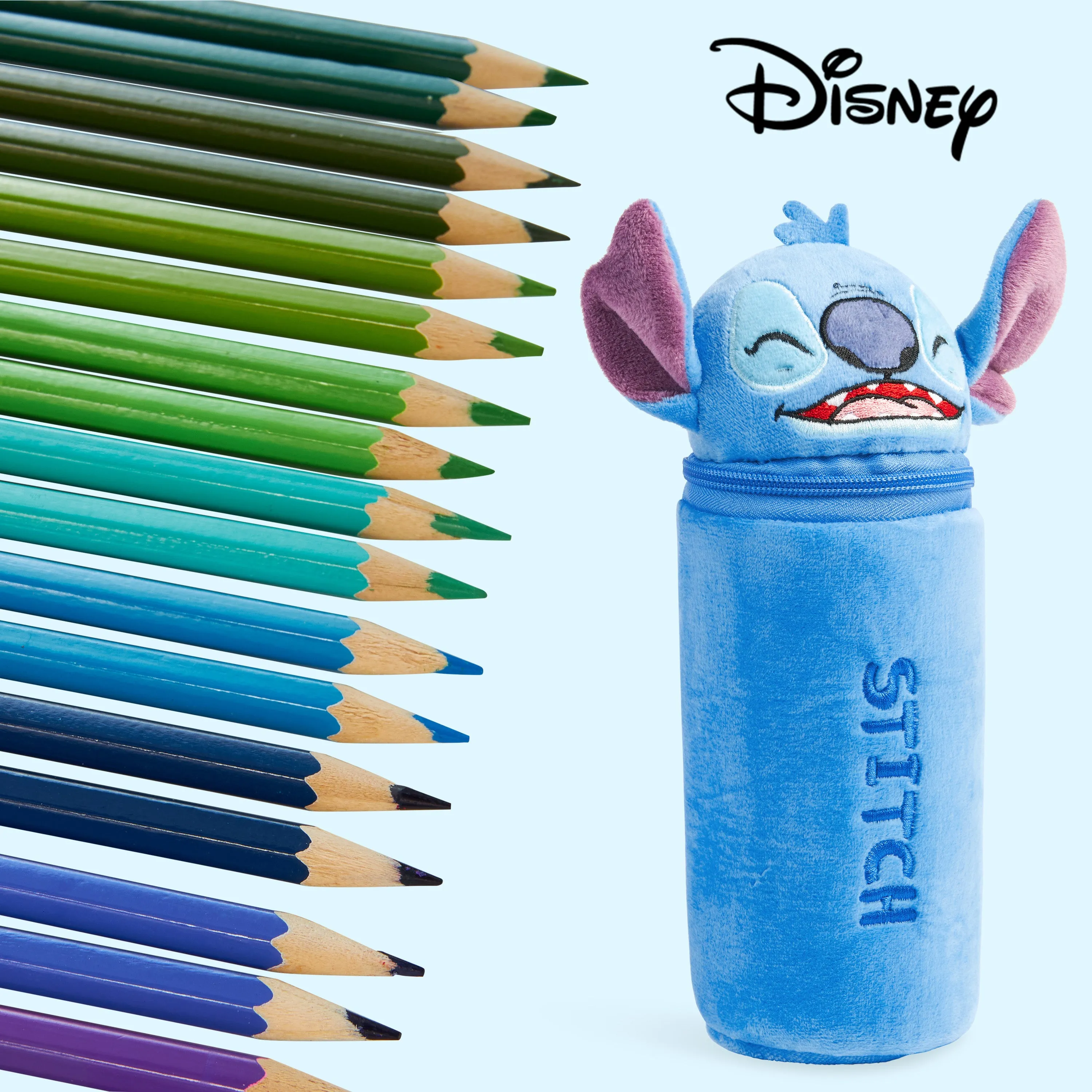 Disney Stitch Pencil Case with 48 Colouring Pencils Included - Blue