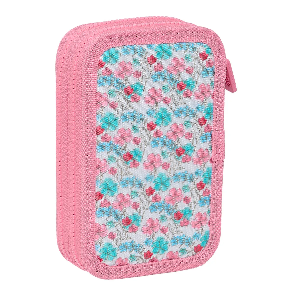 Double Pencil Case Moos Flores Multicolour 12.5 x 19.5 x 4 cm 28 Pieces