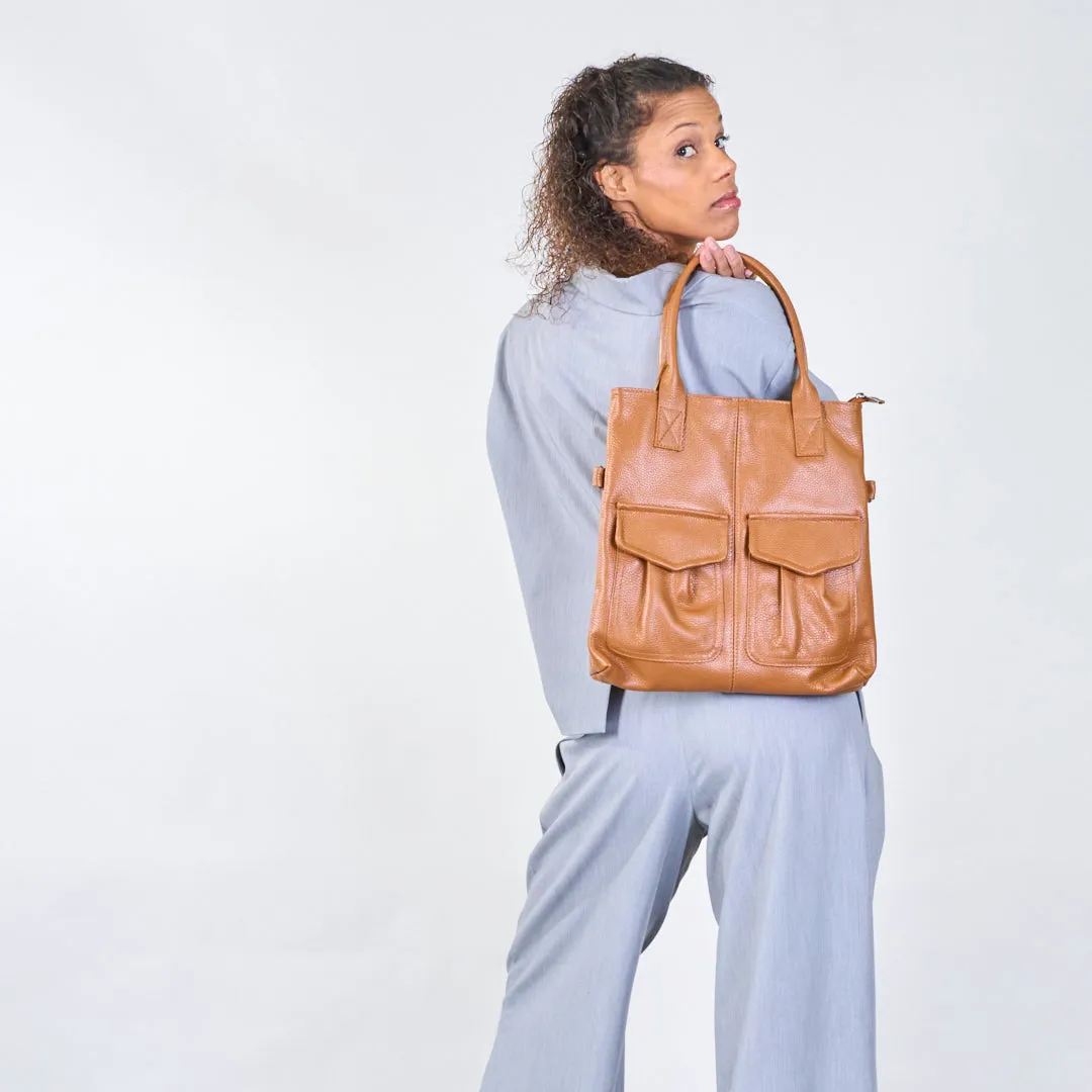 Dual pocket leather tote bag wholesale