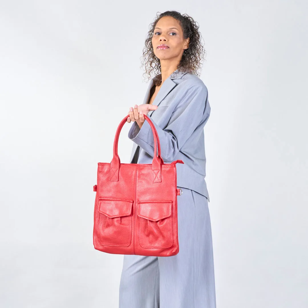 Dual pocket leather tote bag wholesale