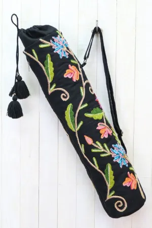 Embroidered Botanical Floral Yoga Bag