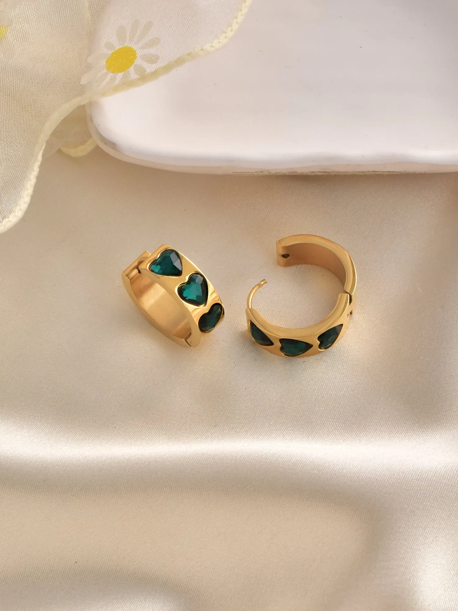 Emerald Hearts Hoop Earrings