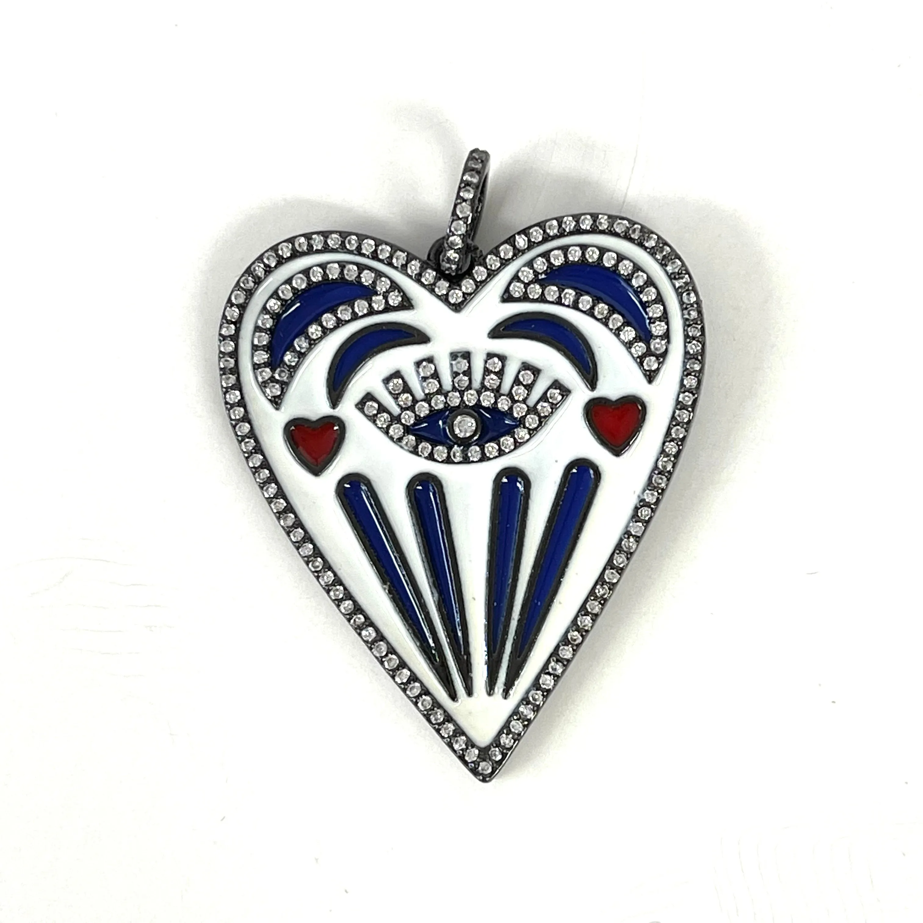 Enamel Heart With Evil Eye Charm