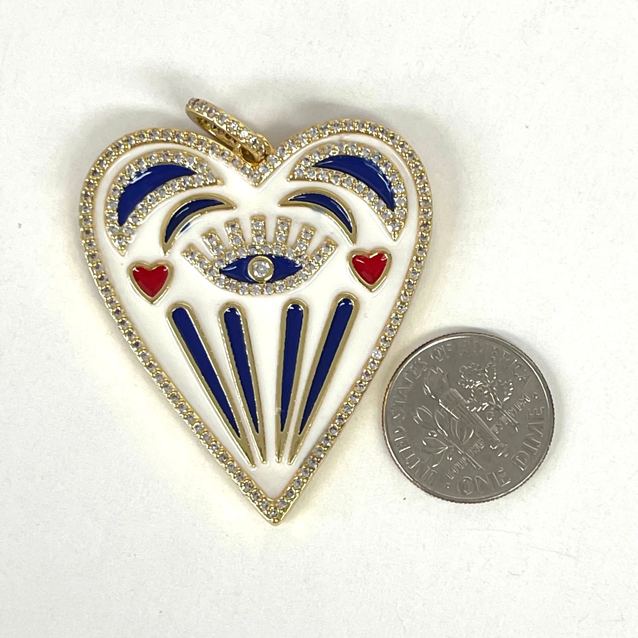 Enamel Heart With Evil Eye Charm