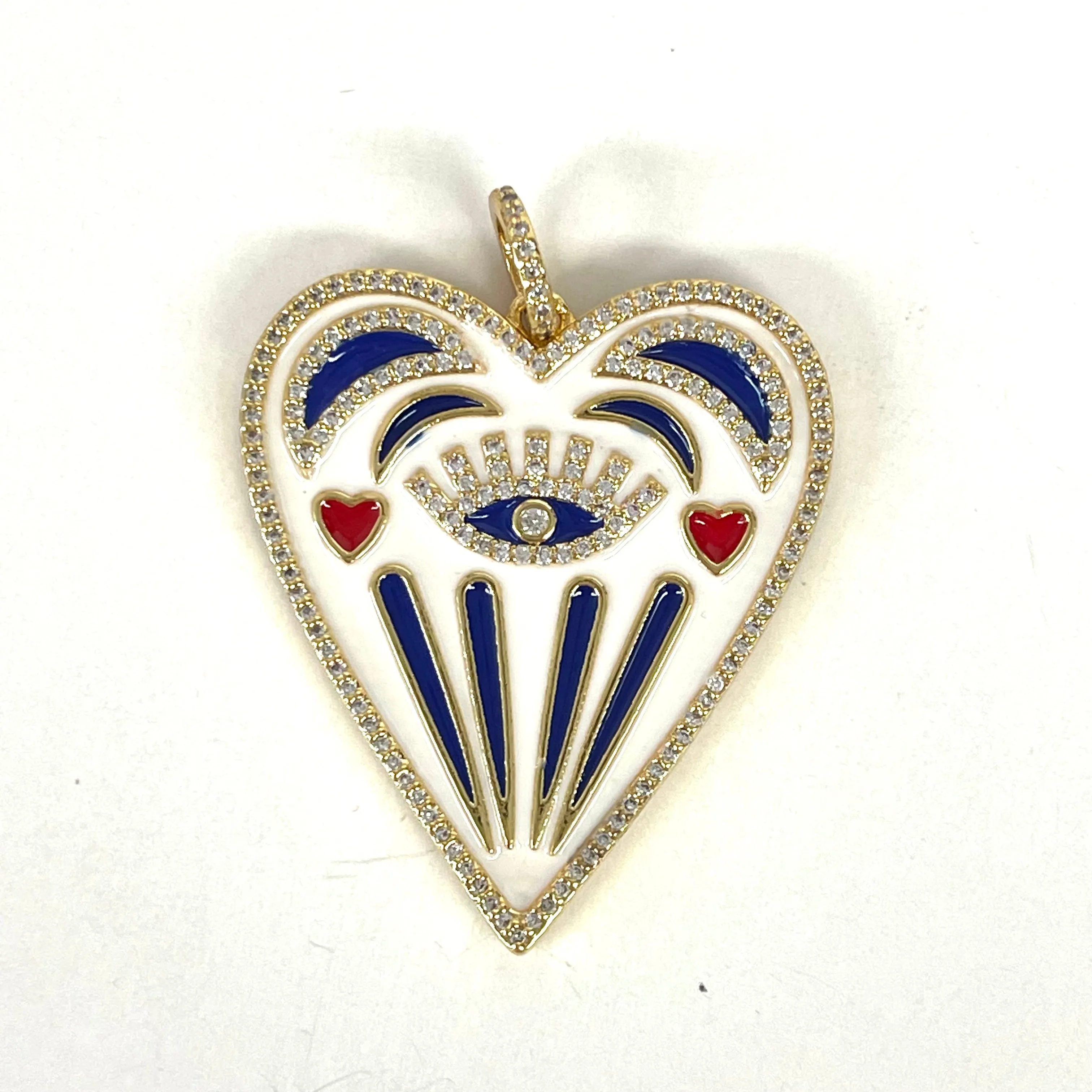 Enamel Heart With Evil Eye Charm