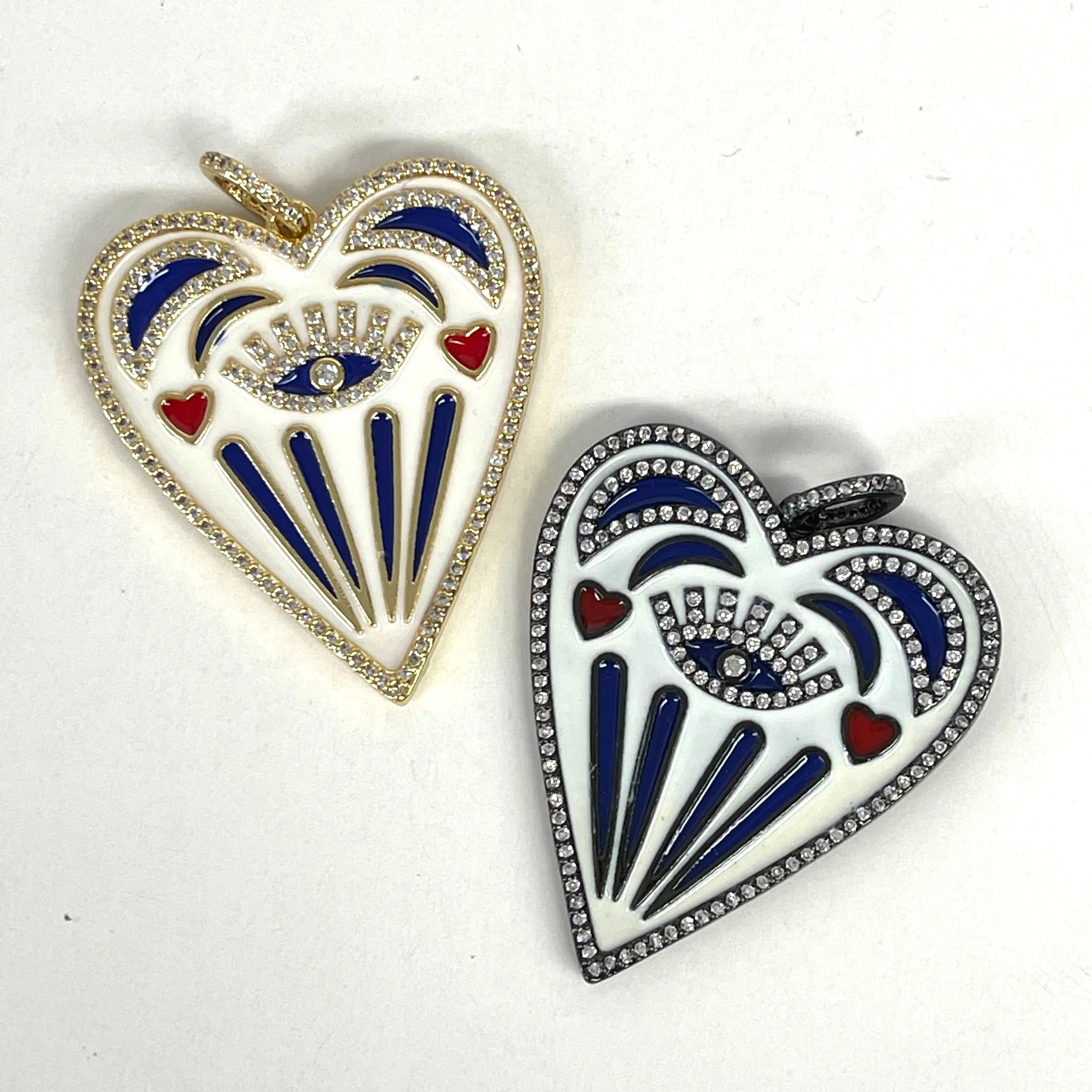 Enamel Heart With Evil Eye Charm