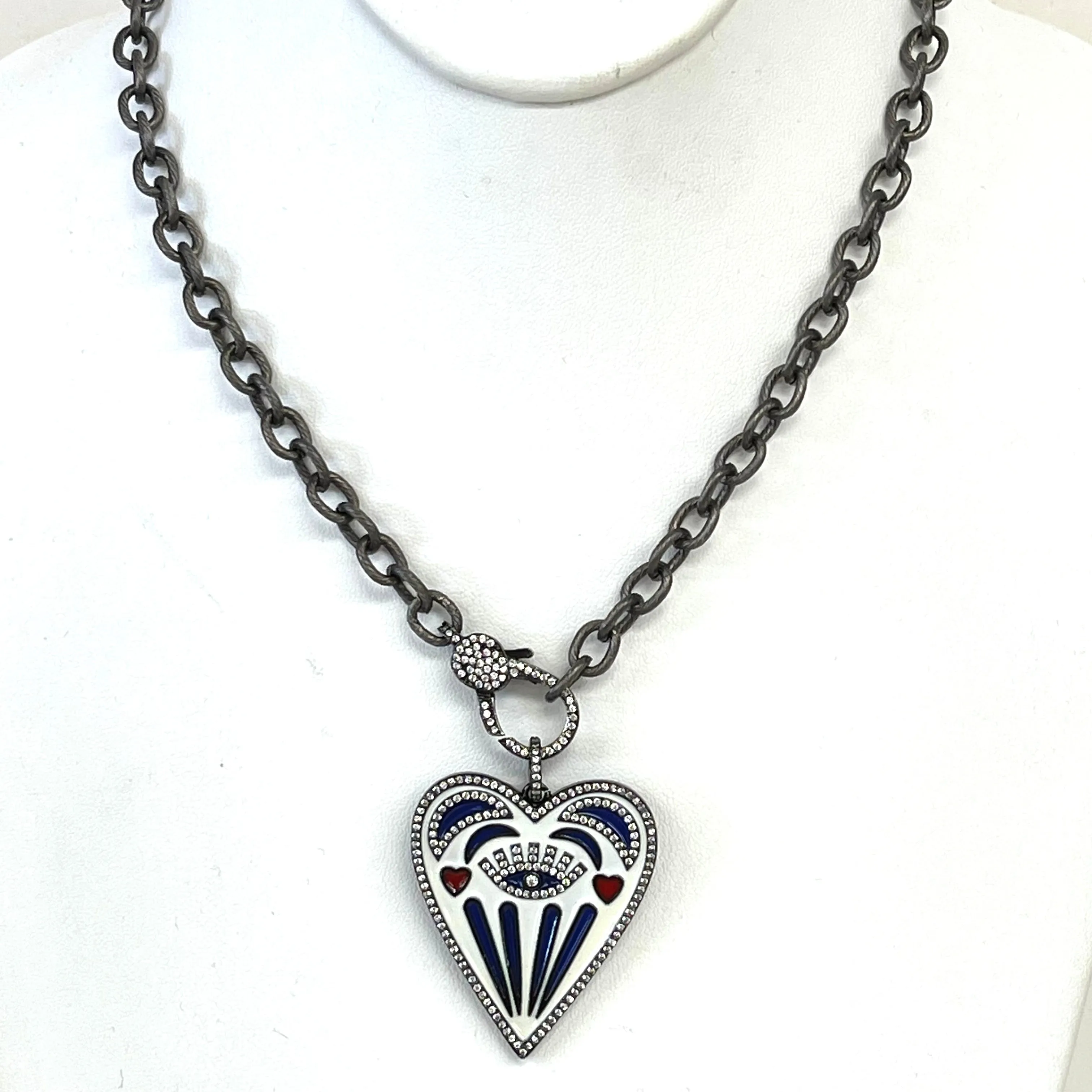 Enamel Heart With Evil Eye Charm