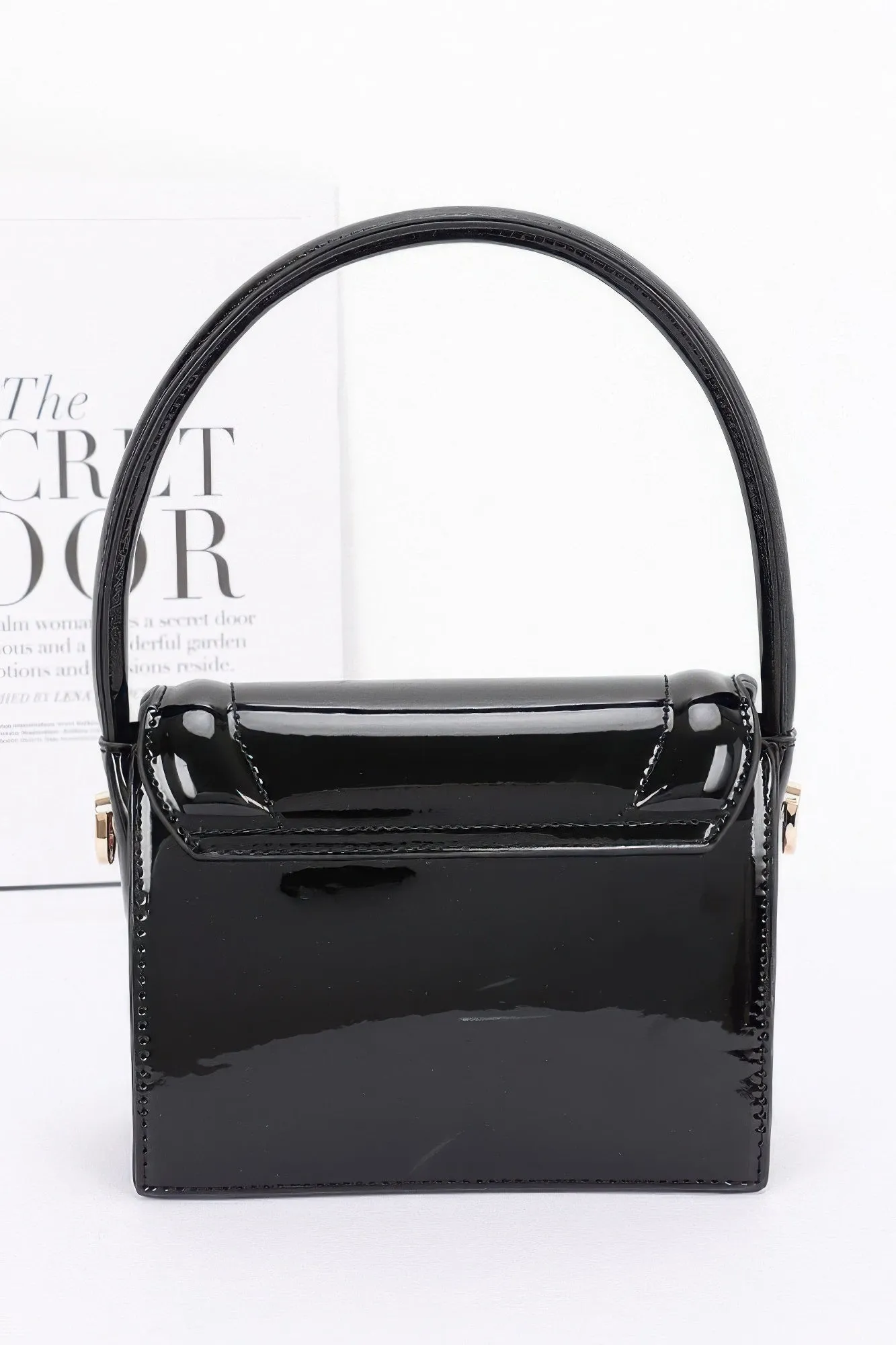 Enamel Top Handle Flap Bag