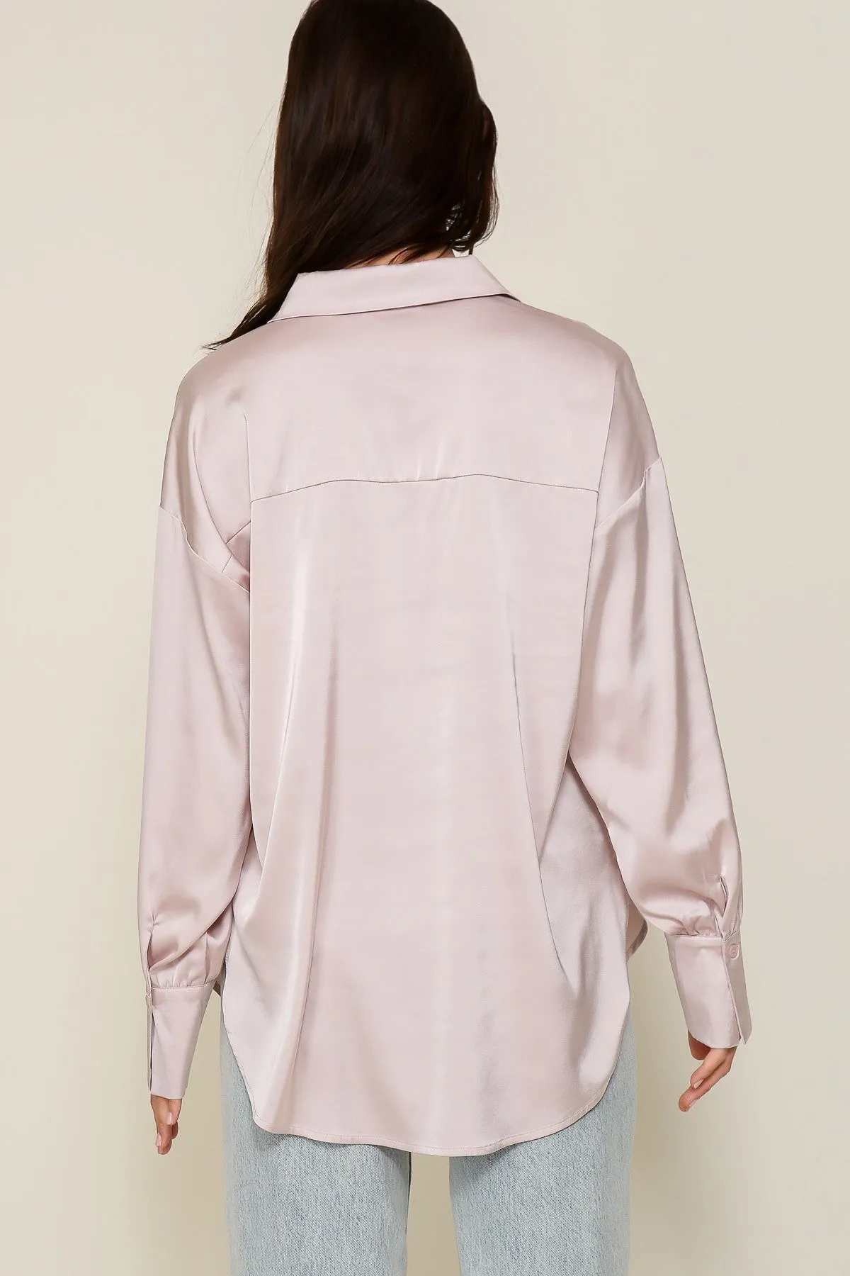 Enya Button Down Satin Oversized Top