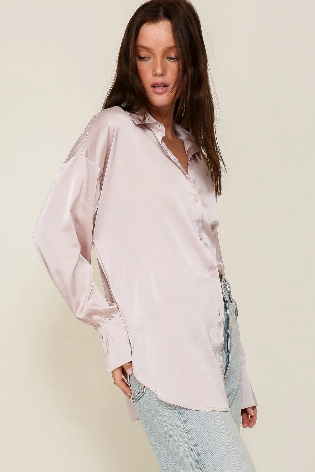 Enya Button Down Satin Oversized Top