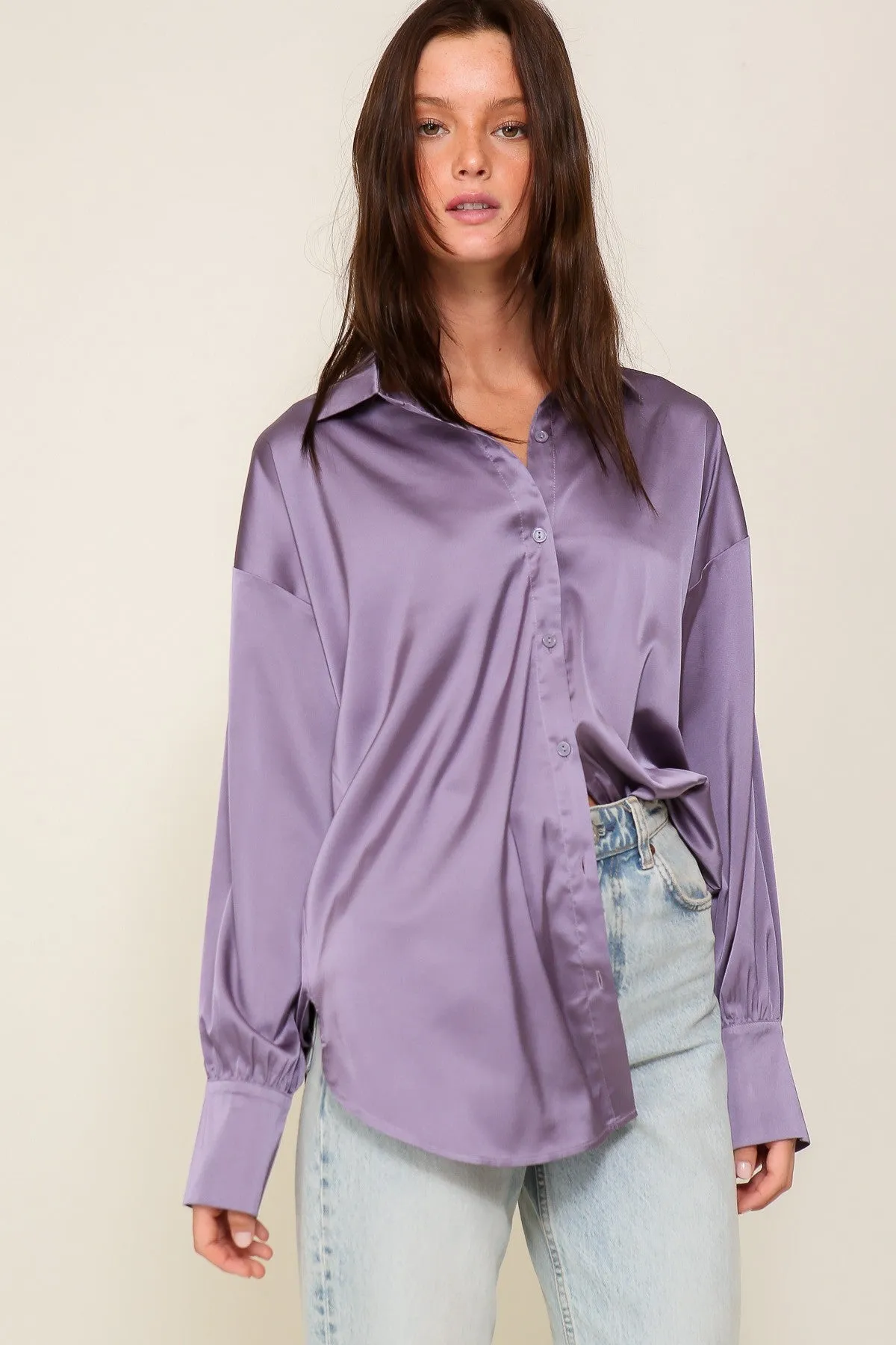 Enya Button Down Satin Oversized Top