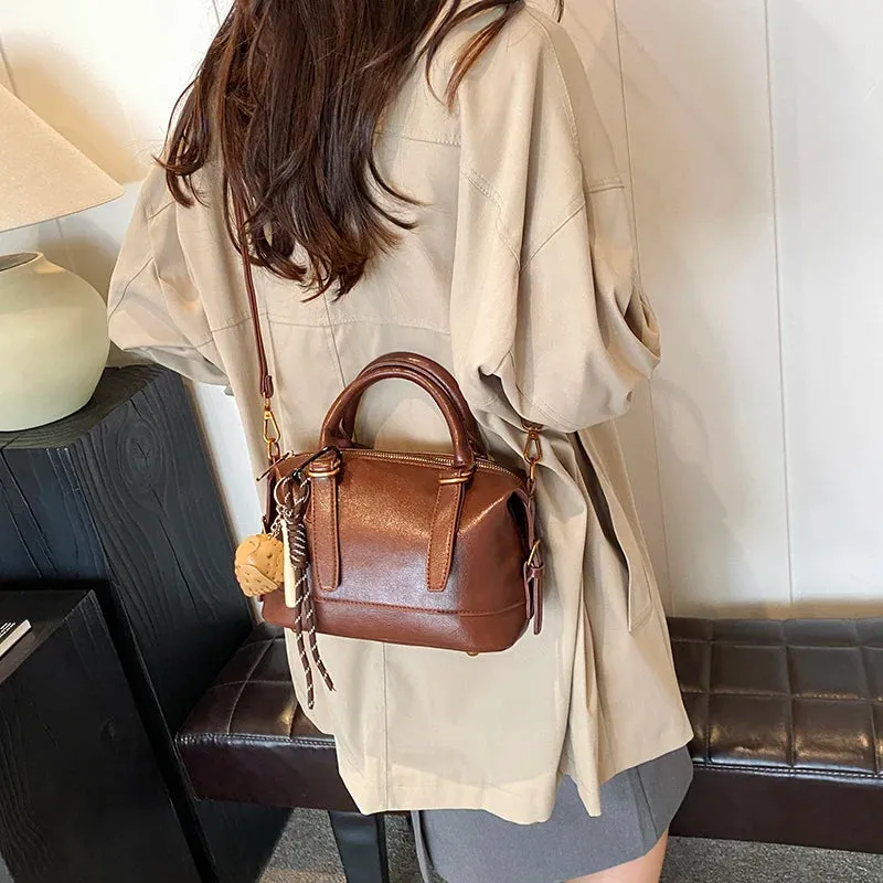 Faux Leather Crossbody Bag Short Handle