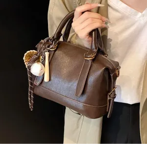 Faux Leather Crossbody Bag Short Handle