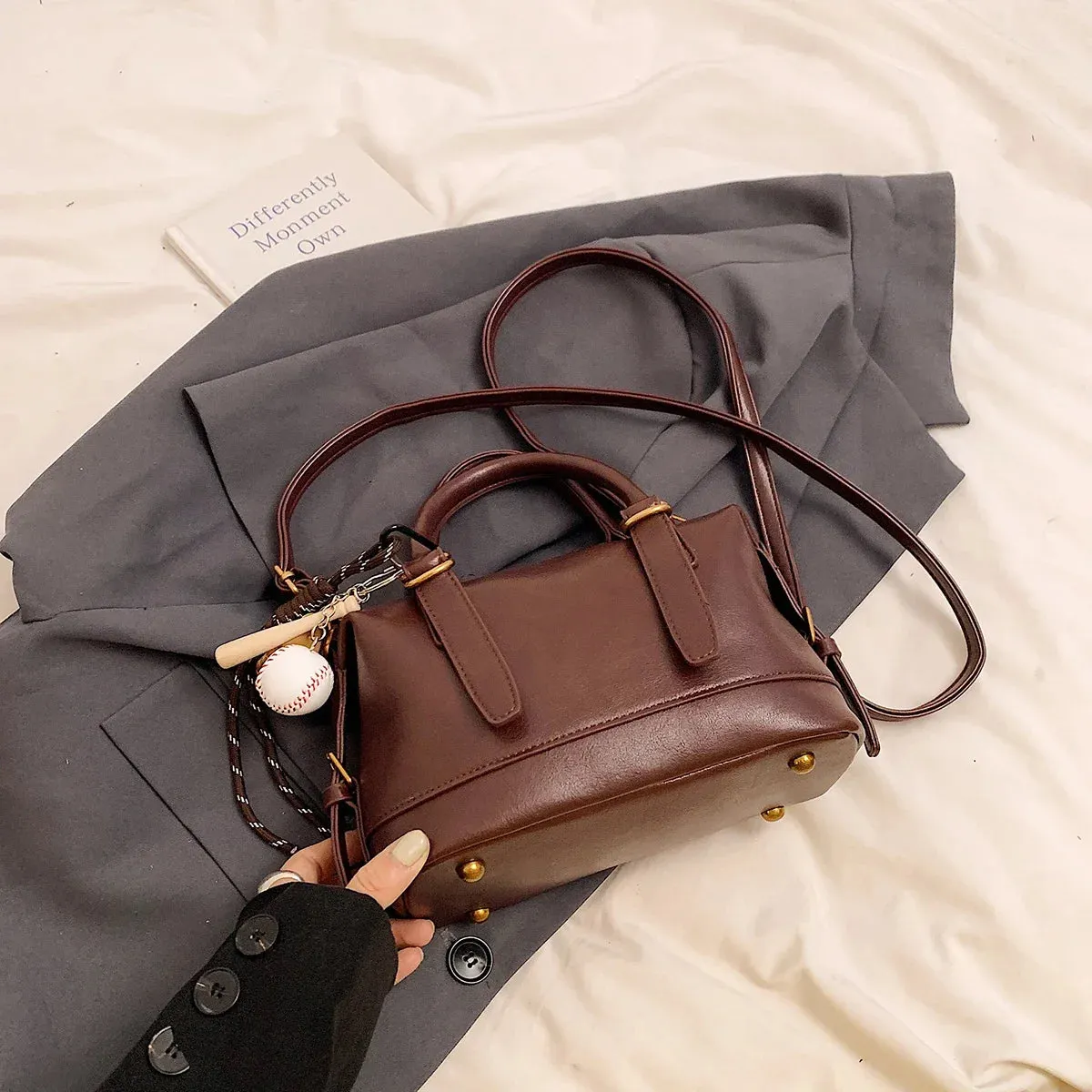 Faux Leather Crossbody Bag Short Handle