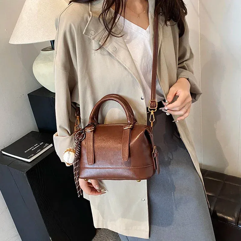 Faux Leather Crossbody Bag Short Handle