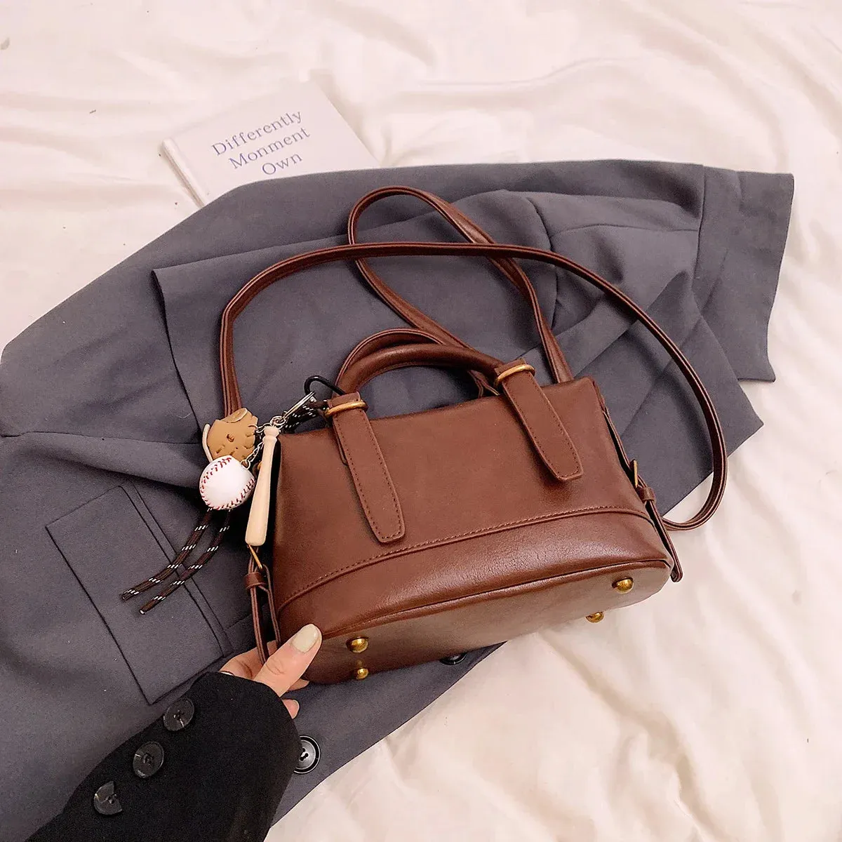 Faux Leather Crossbody Bag Short Handle