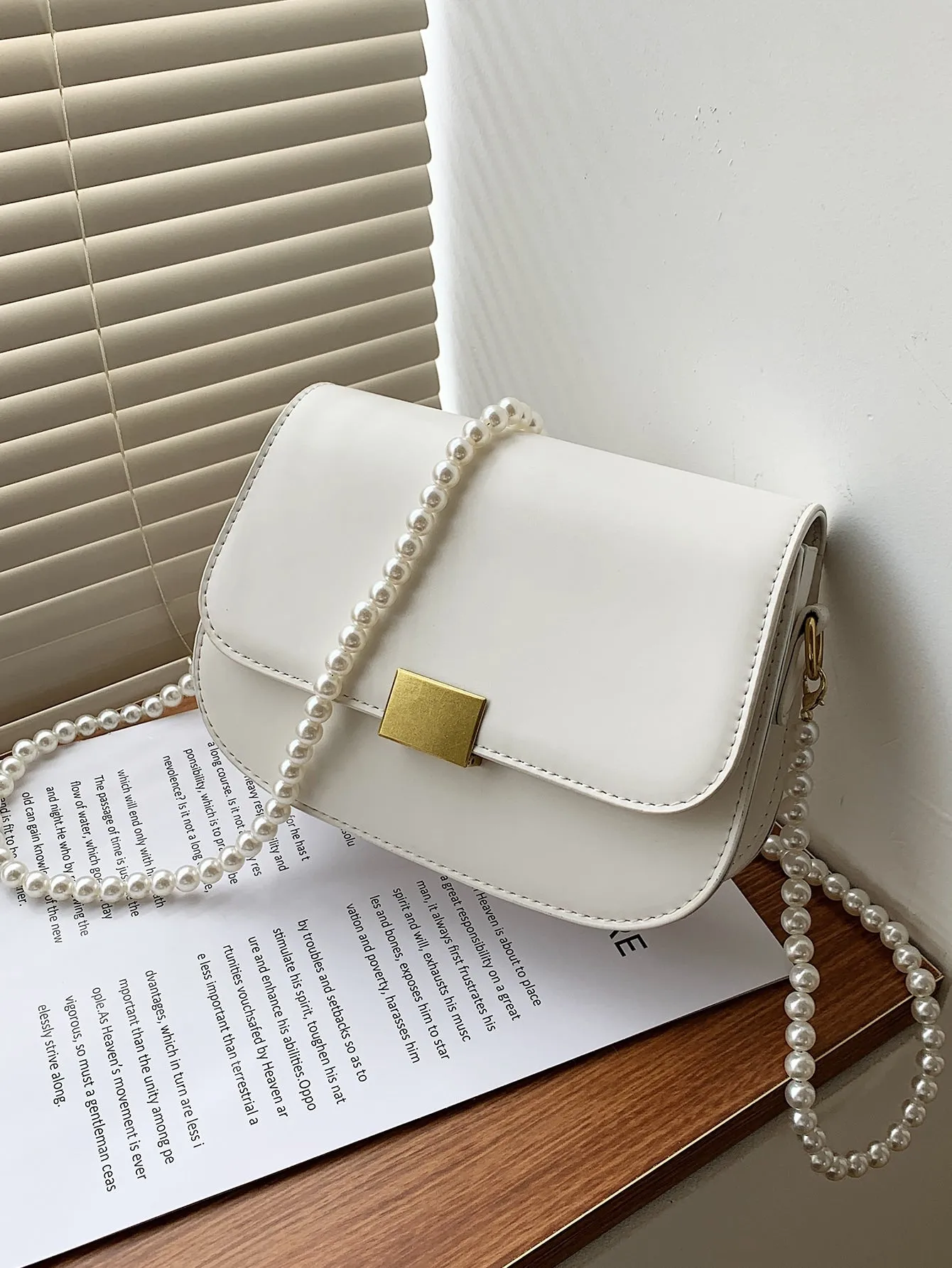 Faux Pearl Strap Crossbody Bag