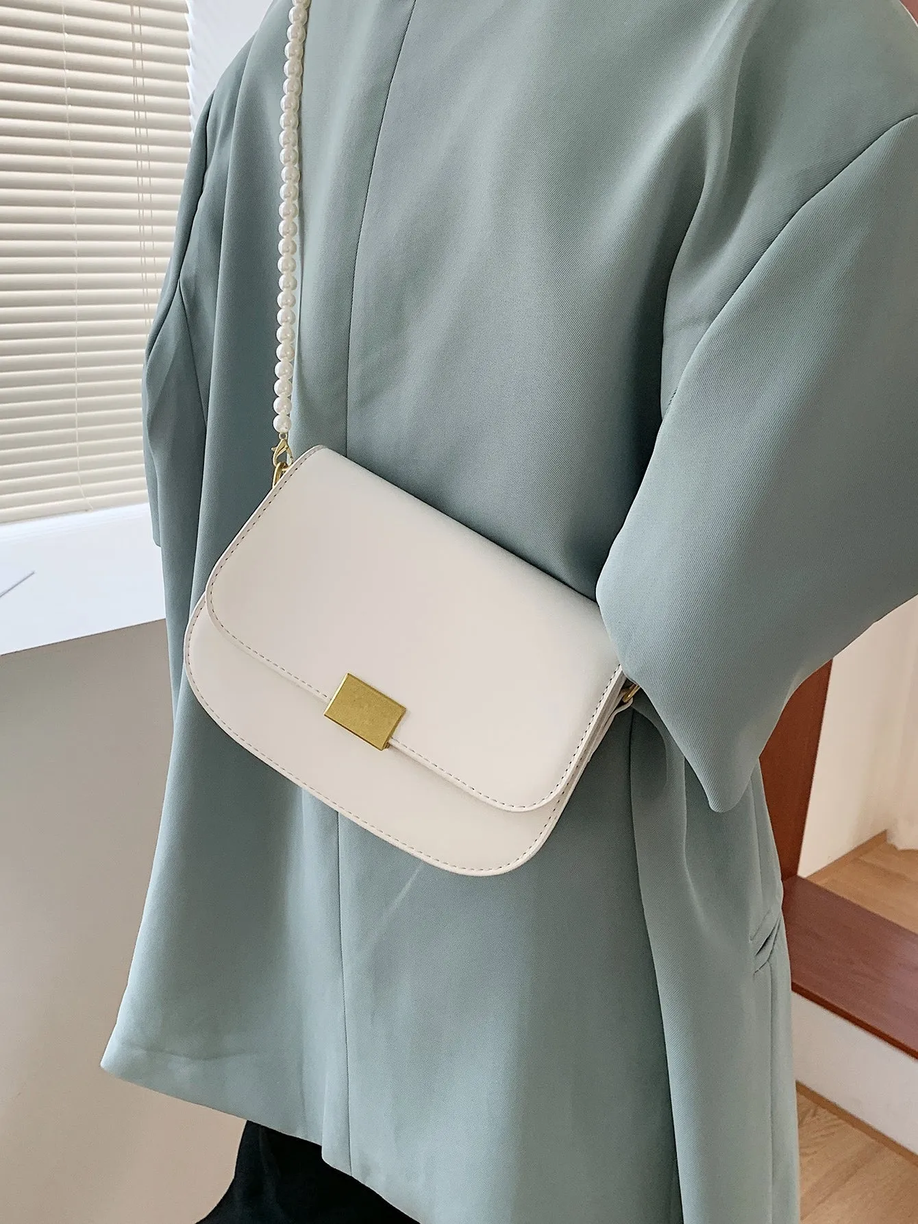 Faux Pearl Strap Crossbody Bag