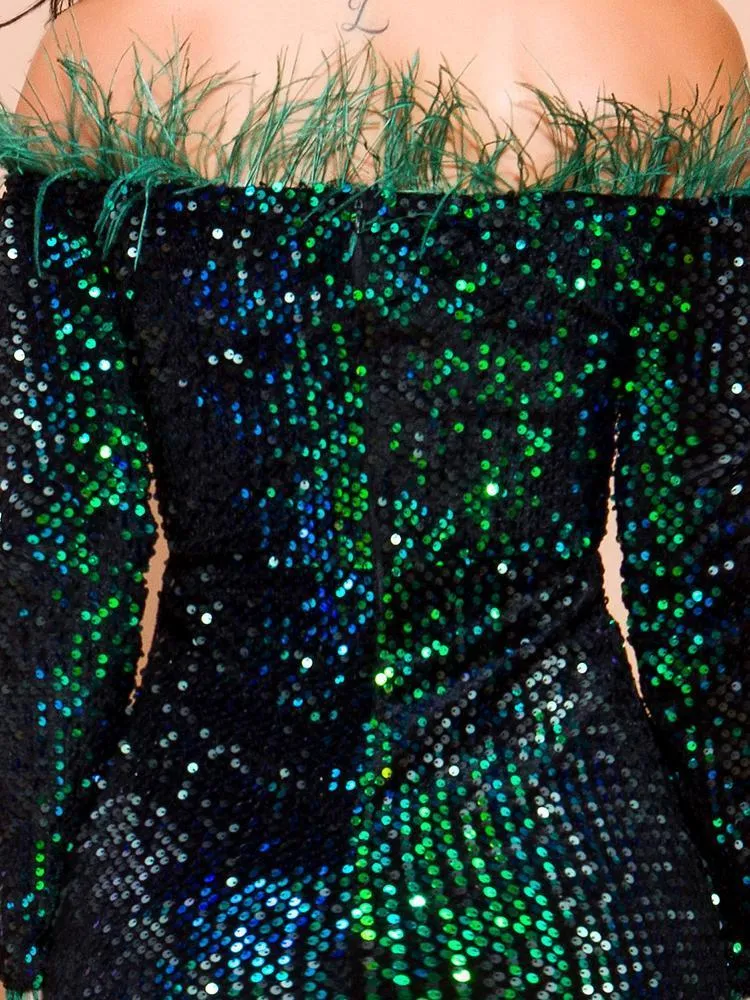 Feather Sequin Gorgeous Night Out Dress