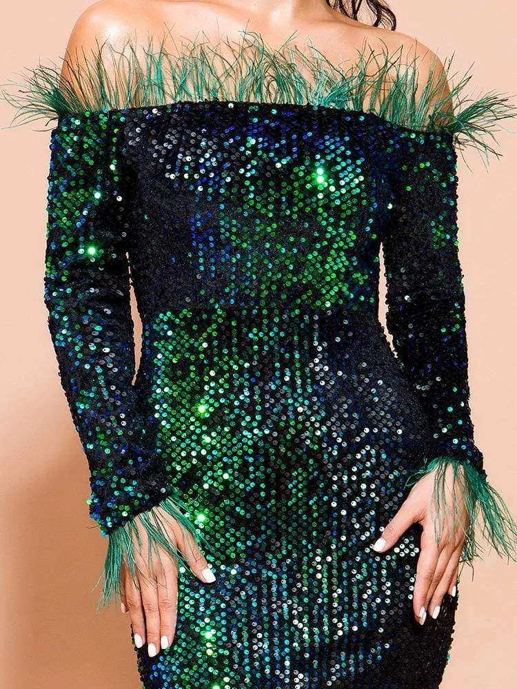 Feather Sequin Gorgeous Night Out Dress