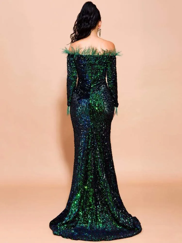 Feather Sequin Gorgeous Night Out Dress