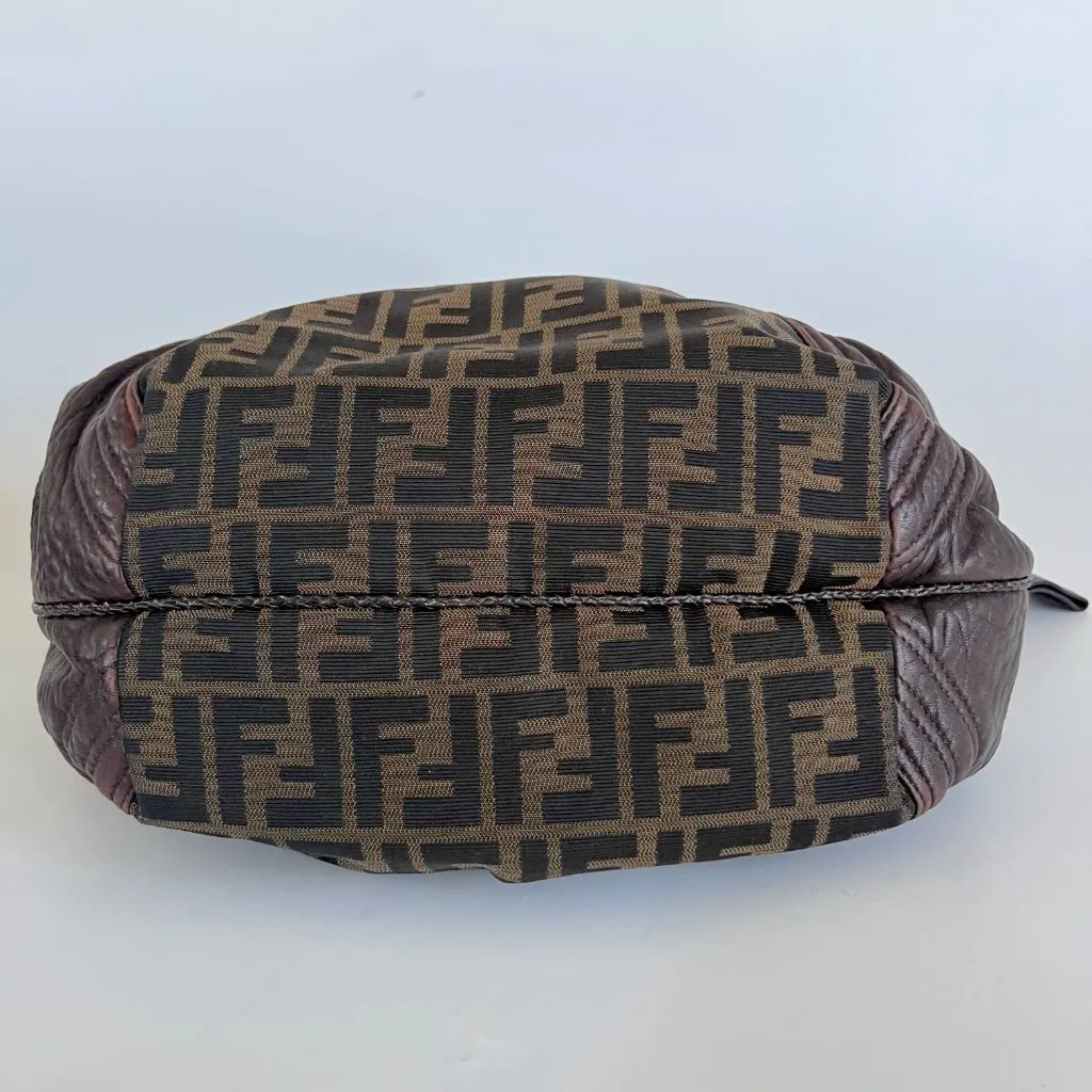 Fendi brown leather and canvas shoulder bag