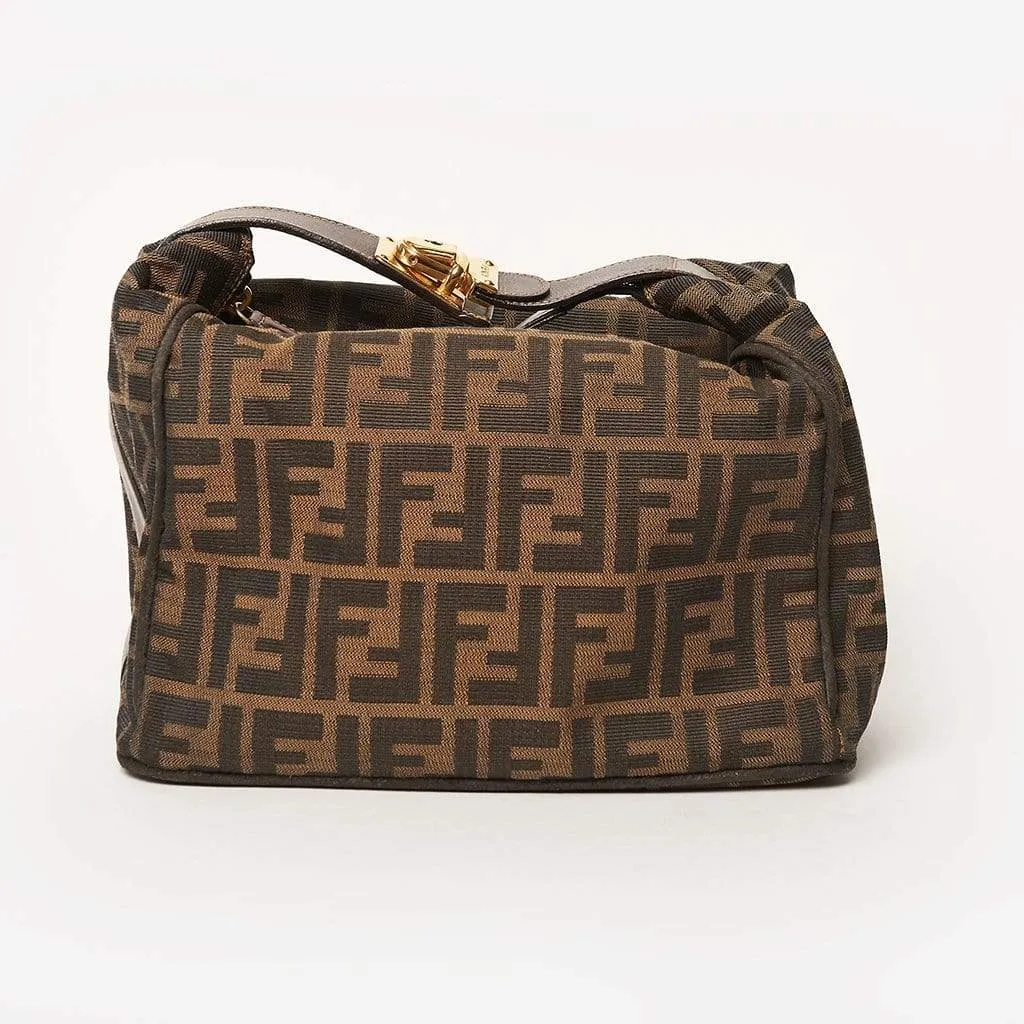 Fendi Zucca Canvas Vanity Handbag Brown Black Auth PG1511