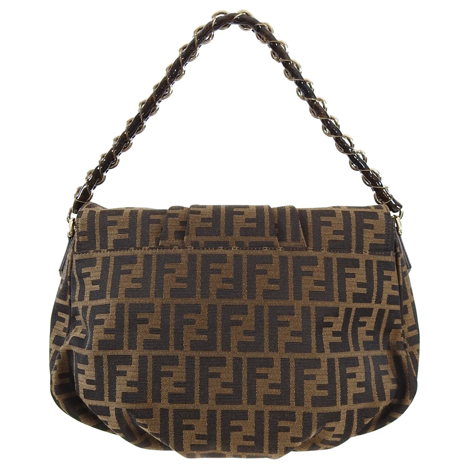 Fendi Zucca Monogram Logo Shoulder Bag with Braided Strap