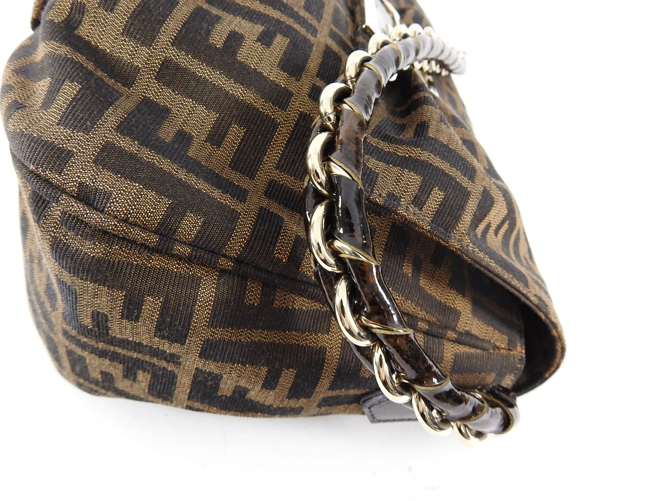 Fendi Zucca Monogram Logo Shoulder Bag with Braided Strap