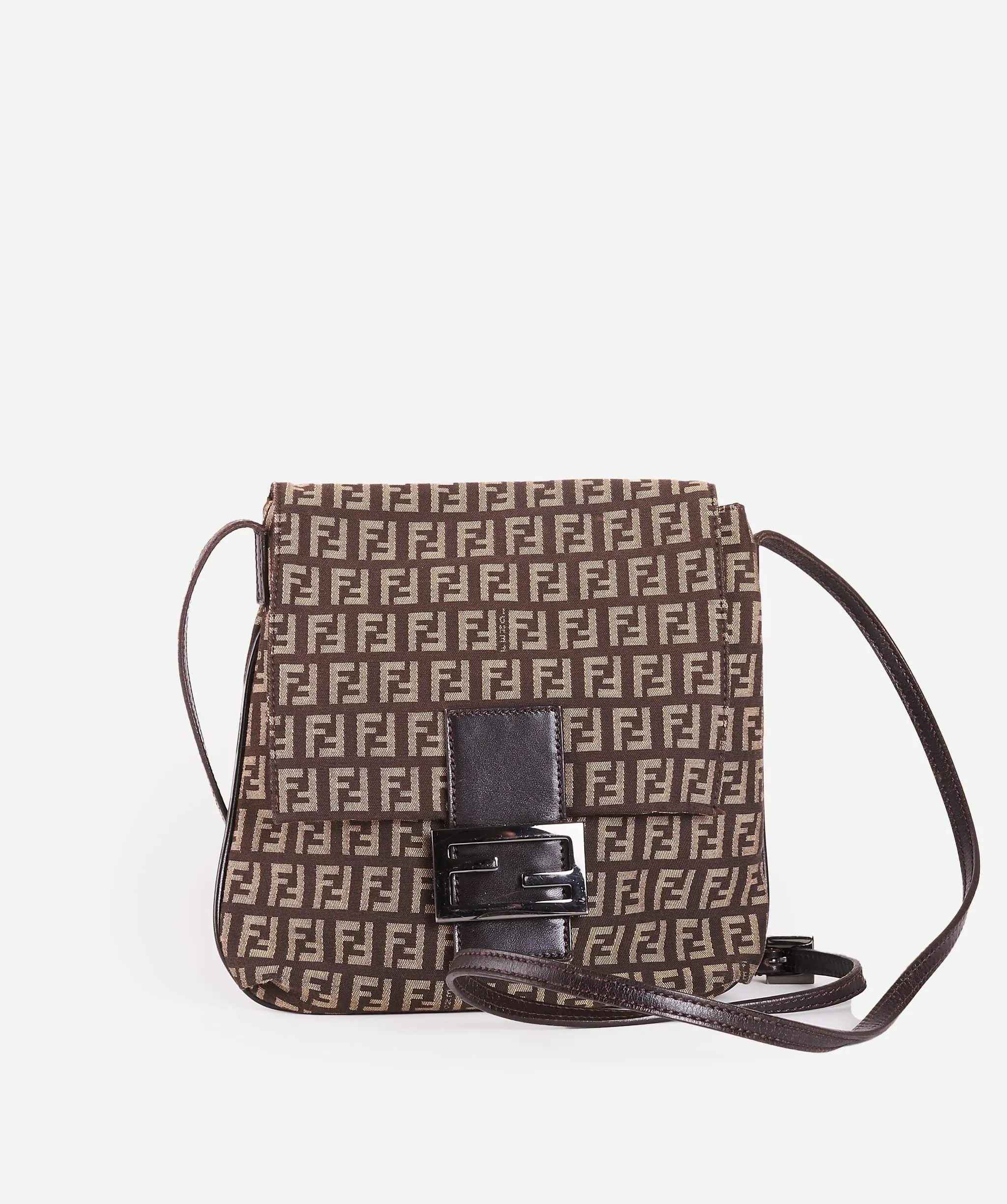 FENDI Zucchino Canvas Mamma Baguette Crossbody Bag