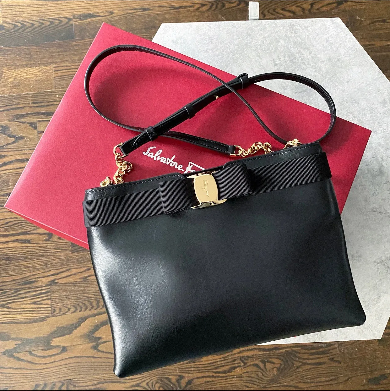 Ferragamo Black Leather Vera Crossbody Bag