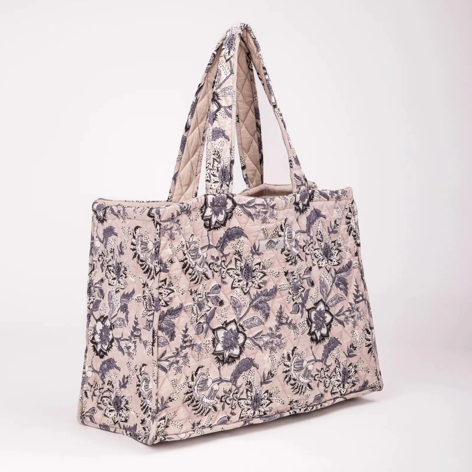 Floral Quilted Tote Bag in Beige Everyday Carryall Origin Pink