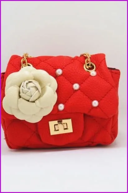 Flower Rivet Glitter PU Kids Party Purse Bag F077