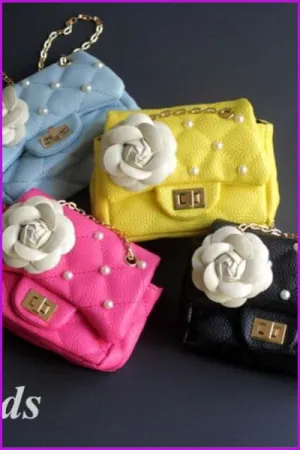 Flower Rivet Glitter PU Kids Party Purse Bag F077