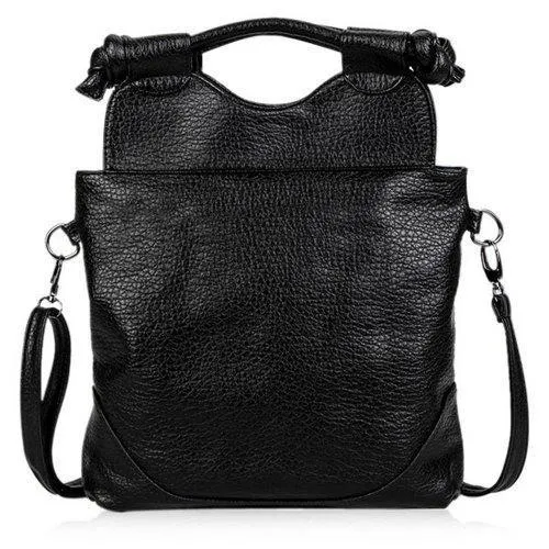 Fold Down Textured PU Crossbody Bag - Black